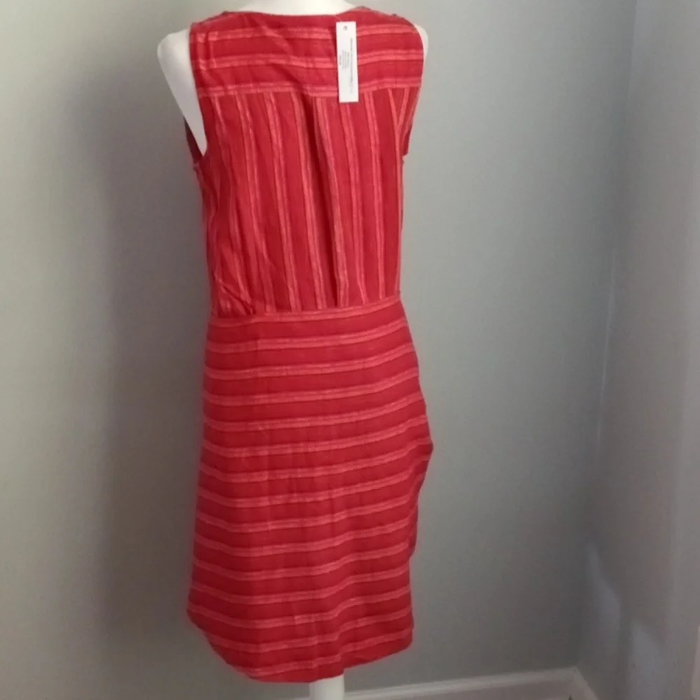 New Anthropologie Drew Red Striped Linen Blend Sleeveless Faux Wrap Dress Medium - Picture 2 of 10